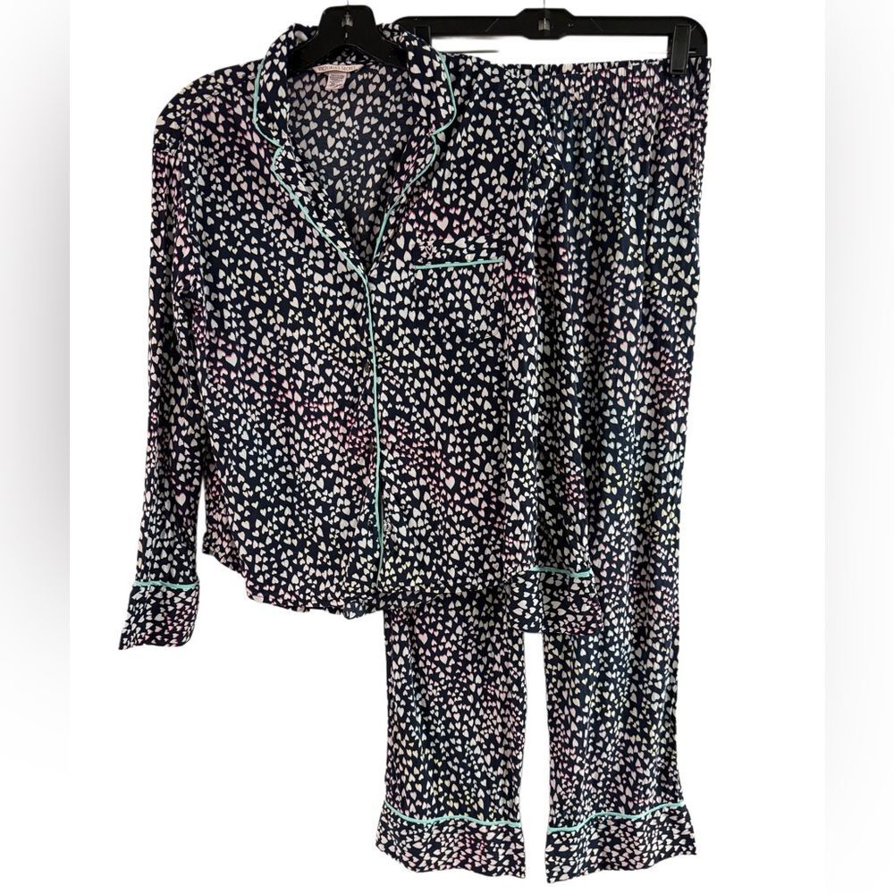 Victoria’s Secret Blue Colorful Heart Pajamas Light Weight Fabric Size S